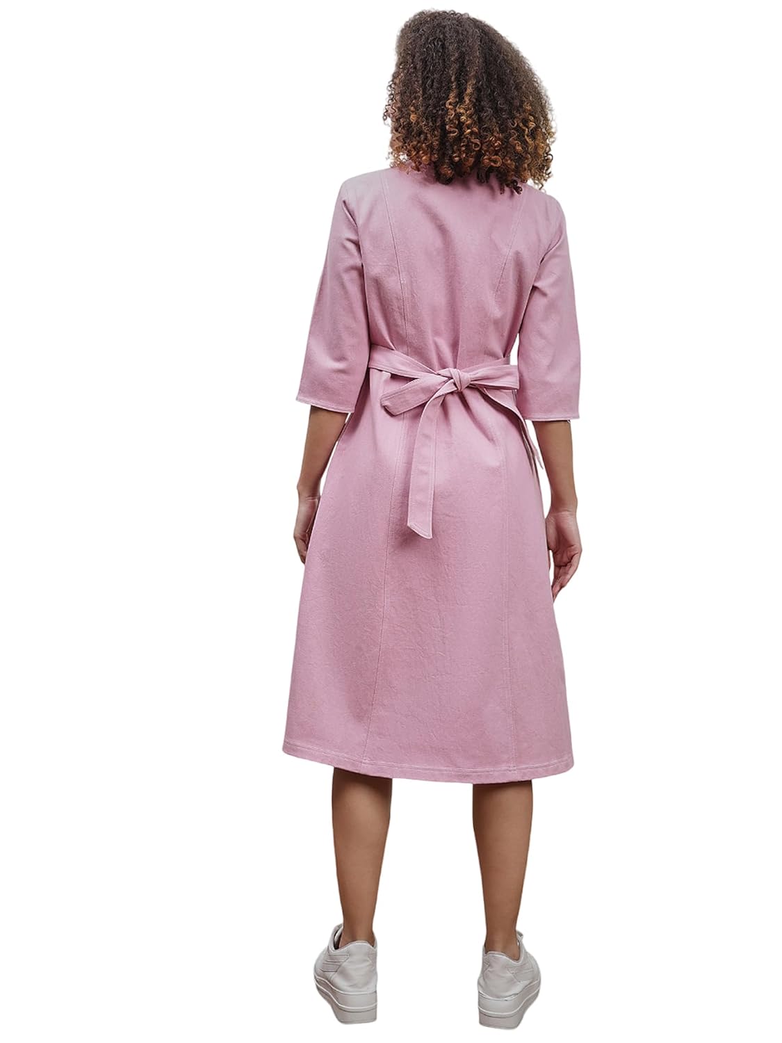 Women's Pink Denim A-Line Dress β Button Down, Short Sleeves, Mini Length | Casual Western Wear